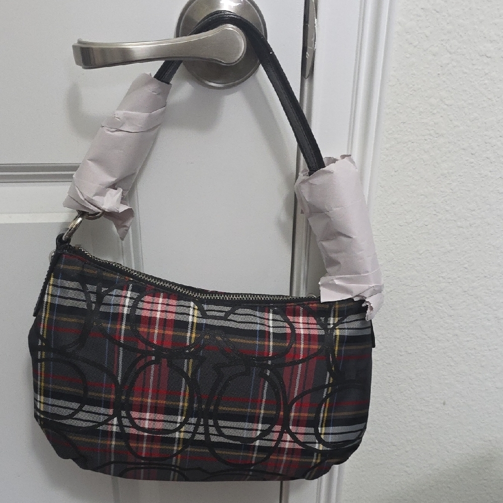 Authentic COACH Poppy Plaid Black and Red Handbag - Picture 3 of 6
